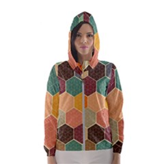 Hexagonal Pattern Vector Women s Hooded Windbreaker