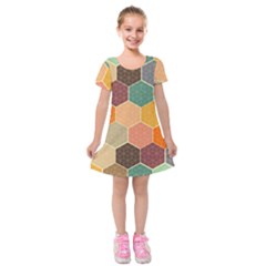 Hexagonal Pattern Vector Kids  Short Sleeve Velvet Dress