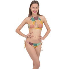 Hexagonal Pattern Vector Cross Front Halter Bikini Set by Loisa77