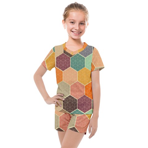 Hexagonal Pattern Vector Kids  Mesh T-shirt And Shorts Set by Loisa77