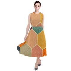 Hexagonal Pattern Vector Round Neck Boho Dress by Loisa77