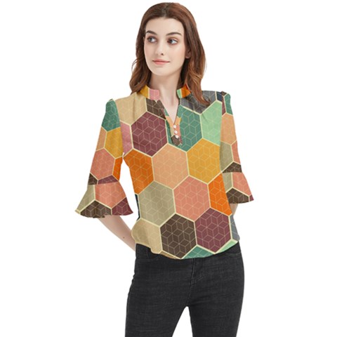 Hexagonal Pattern Vector Loose Horn Sleeve Chiffon Blouse by Loisa77