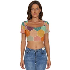 Hexagonal Pattern Vector Short Sleeve Square Neckline Crop Top  by Loisa77