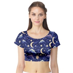 Night Moon Seamless Short Sleeve Crop Top by Loisa77