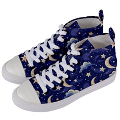 Night Moon Seamless Women s Mid-top Canvas Sneakers by Loisa77