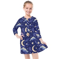 Night Moon Seamless Kids  Quarter Sleeve Shirt Dress by Loisa77