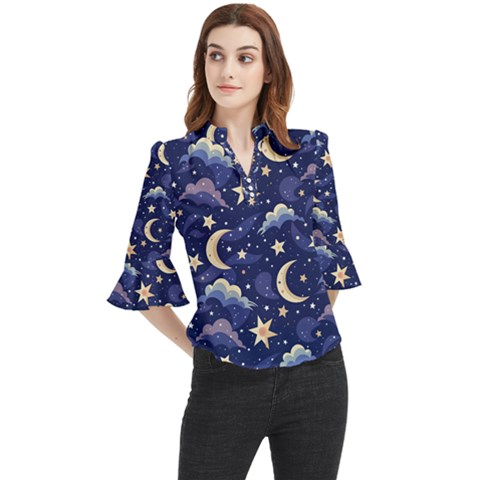 Night Moon Seamless Loose Horn Sleeve Chiffon Blouse by Loisa77