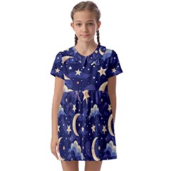 Night Moon Seamless Kids  Asymmetric Collar Dress by Loisa77