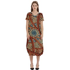 One Church Window Apophysis Art Fractal T-shirt Midi Dress With Pockets by Loisa77