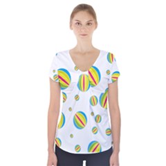 Balloon Ball District Colorful Short Sleeve Front Detail Top by Ket1n9