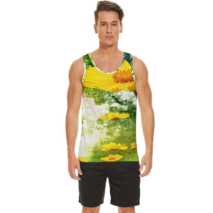 Yellow Flowers Men s Wide Collar Tank Top