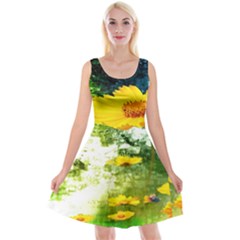 Yellow Flowers Reversible Velvet Sleeveless Dress