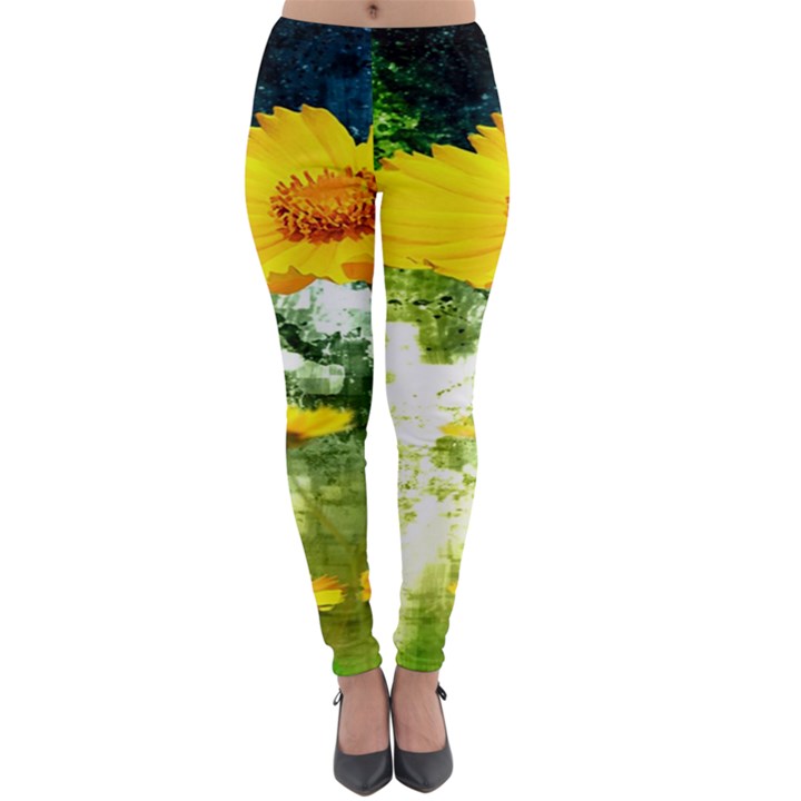 Yellow Flowers Lightweight Velour Leggings