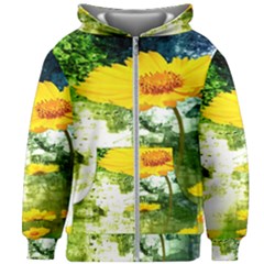 Yellow Flowers Kids  Zipper Hoodie Without Drawstring