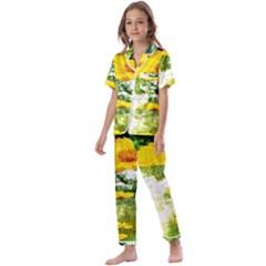 Yellow Flowers Kids  Satin Short Sleeve Pajamas Set by Ket1n9