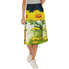 Yellow Flowers Midi Panel Skirt by Ket1n9