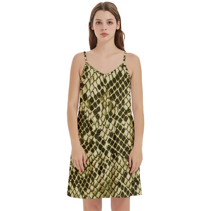 Yellow Snake Skin Pattern Mini Camis Dress With Pockets