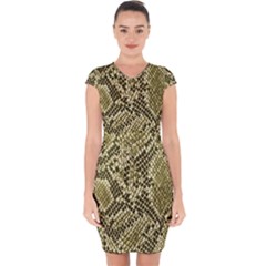 Yellow Snake Skin Pattern Capsleeve Drawstring Dress  by Ket1n9