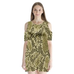 Yellow Snake Skin Pattern Shoulder Cutout Velvet One Piece