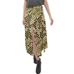 Yellow Snake Skin Pattern Velour Split Maxi Skirt by Ket1n9