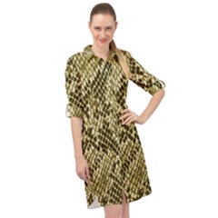 Yellow Snake Skin Pattern Long Sleeve Mini Shirt Dress by Ket1n9