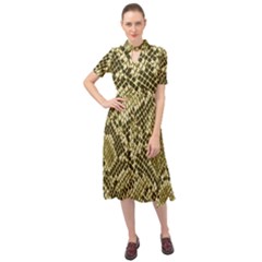 Yellow Snake Skin Pattern Keyhole Neckline Chiffon Dress by Ket1n9