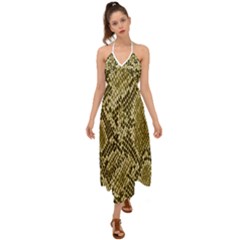 Yellow Snake Skin Pattern Halter Tie Back Dress  by Ket1n9