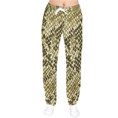 Yellow Snake Skin Pattern Women Velvet Drawstring Pants