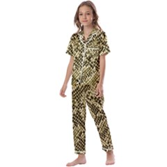 Yellow Snake Skin Pattern Kids  Satin Short Sleeve Pajamas Set by Ket1n9