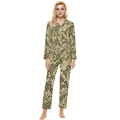 Yellow Snake Skin Pattern Womens  Long Sleeve Velvet Pocket Pajamas Set by Ket1n9