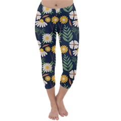 Flower Grey Pattern Floral Capri Winter Leggings 