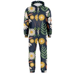 Flower Grey Pattern Floral Hooded Jumpsuit (men)