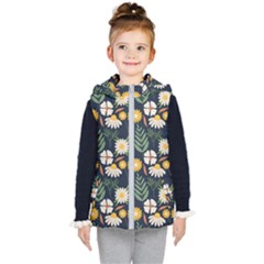 Flower Grey Pattern Floral Kids  Hooded Puffer Vest