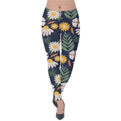 Flower Grey Pattern Floral Velvet Leggings