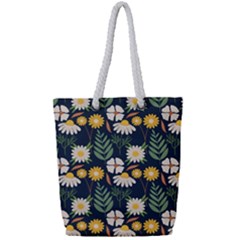 Flower Grey Pattern Floral Full Print Rope Handle Tote (small) by Dutashop