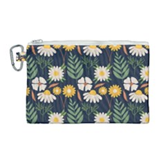 Flower Grey Pattern Floral Canvas Cosmetic Bag (large)