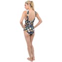 Flower Grey Pattern Floral Cross Front Low Back Swimsuit View2