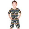 Flower Grey Pattern Floral Kids  T-Shirt and Shorts Set View1