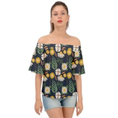 Flower Grey Pattern Floral Off Shoulder Short Sleeve Top