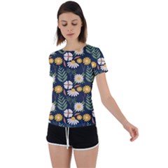 Flower Grey Pattern Floral Back Circle Cutout Sports T-shirt