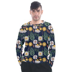 Flower Grey Pattern Floral Men s Long Sleeve Raglan T-shirt