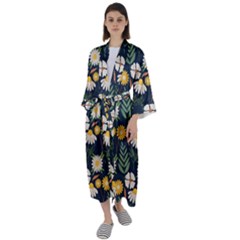 Flower Grey Pattern Floral Maxi Satin Kimono