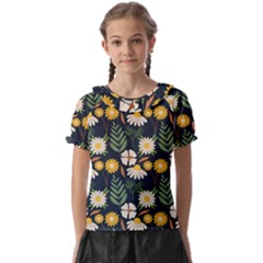 Flower Grey Pattern Floral Kids  Frill Chiffon Blouse