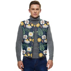 Flower Grey Pattern Floral Men s Button Up Puffer Vest	