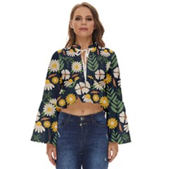 Flower Grey Pattern Floral Boho Long Bell Sleeve Top