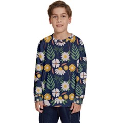 Flower Grey Pattern Floral Kids  Crewneck Sweatshirt