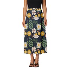 Flower Grey Pattern Floral Classic Midi Chiffon Skirt