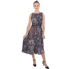 Grapevine Symphony Print Pattern Bk Midi Tie-back Chiffon Dress by dflcprintsclothing