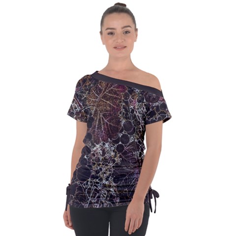 Grapevine Symphony Print Pattern Bk Off Shoulder Tie-up T-shirt by dflcprintsclothing