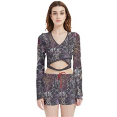 Grapevine Symphony Print Pattern Bk Velvet Wrap Crop Top And Shorts Set by dflcprintsclothing